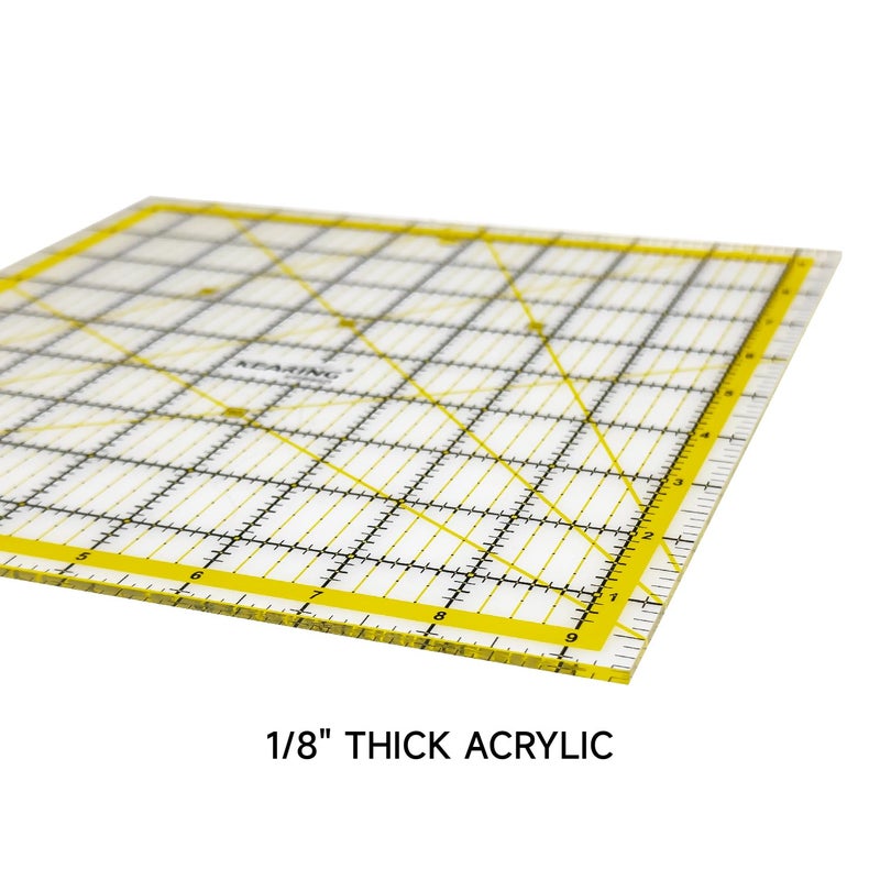 KEARING KERING Square Quilting Ruler - 9.5x9.5 inch Anti-Slip Acrylic Ruler for Patchwork Piecing, Bias Strips & Rotary Cutting, Professional Quilter's Tool with Dual-Angle Guide - Image 2